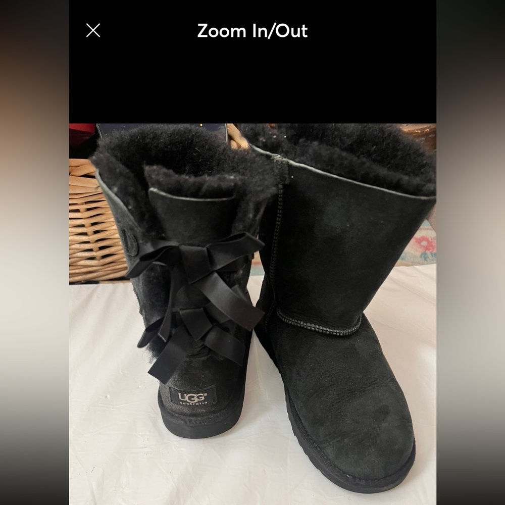 UGG Black Suede Boots with Ribbon Accents